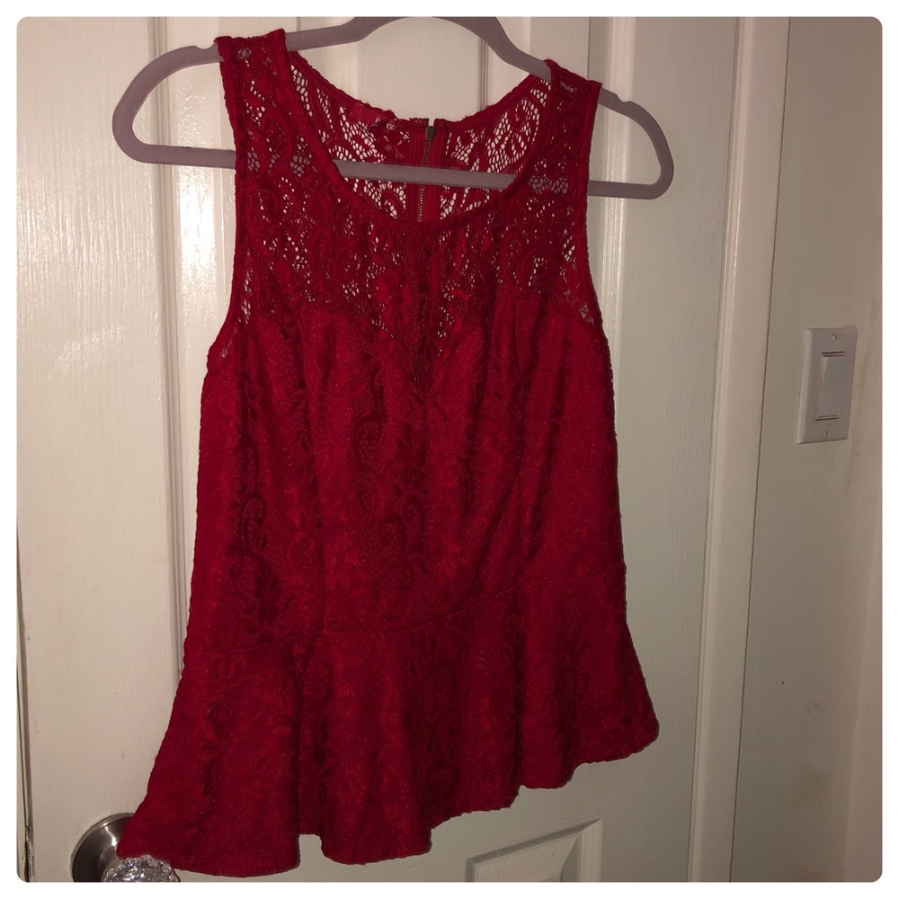 Red Bongo lace peplum top XL
